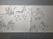 Load image into Gallery viewer, Chōjū Jinbutsu Giga (Animal-Person Caricatures), Circa 1815-1832. An Extremely Rare Emakimono Handscroll Copied After the Original Kozan-ji Temple Example, With Numerous Ink Paintings of Animals Performing as Humans.