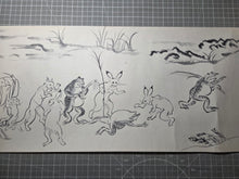 Load image into Gallery viewer, Chōjū Jinbutsu Giga (Animal-Person Caricatures), Circa 1815-1832. An Extremely Rare Emakimono Handscroll Copied After the Original Kozan-ji Temple Example, With Numerous Ink Paintings of Animals Performing as Humans.