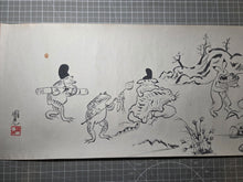 Load image into Gallery viewer, Chōjū Jinbutsu Giga (Animal-Person Caricatures), Circa 1815-1832. An Extremely Rare Emakimono Handscroll Copied After the Original Kozan-ji Temple Example, With Numerous Ink Paintings of Animals Performing as Humans.