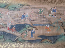 Load image into Gallery viewer, Nōkō Fūzoku Ekotoba Makimono (Illustrated Scroll of Agricultural Customs), Circa 1650-1700. A Sumptuously Produced Handscroll on Rice Cultivation, Beautifully Illuminated, with Six Vibrantly Colored, Large Paintings, including Book Production