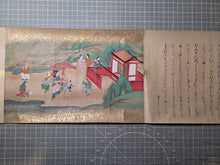 Load image into Gallery viewer, Nōkō Fūzoku Ekotoba Makimono (Illustrated Scroll of Agricultural Customs), Circa 1650-1700. A Sumptuously Produced Handscroll on Rice Cultivation, Beautifully Illuminated, with Six Vibrantly Colored, Large Paintings, including Book Production