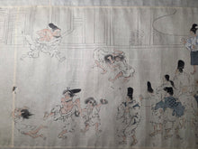 Load image into Gallery viewer, Ban Dainagon Emaki (Ban Dainagon Picture Scroll), Circa 1837-1853. An Extremely Rare Emakimono Handscroll on the Ōtemmon Conspiracy, with Partially Painted Compositions, and Rare Yokai Depictions. Countless Figures, over 10 Meters. Second Scroll of Three