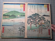 Load image into Gallery viewer, Gojusan Tsugi Meisho Zue (Pictures of Famous Places of the Fifty-Three Stations), Circa 1855. A Rare, Complete Album of the Vertical Tokaido, with all Fifty-Five Beautiful Woodblock Ukiyo-E Prints