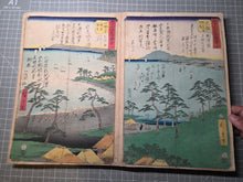 Load image into Gallery viewer, Gojusan Tsugi Meisho Zue (Pictures of Famous Places of the Fifty-Three Stations), Circa 1855. A Rare, Complete Album of the Vertical Tokaido, with all Fifty-Five Beautiful Woodblock Ukiyo-E Prints