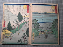 Load image into Gallery viewer, Gojusan Tsugi Meisho Zue (Pictures of Famous Places of the Fifty-Three Stations), Circa 1855. A Rare, Complete Album of the Vertical Tokaido, with all Fifty-Five Beautiful Woodblock Ukiyo-E Prints