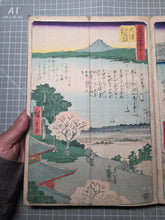 Load image into Gallery viewer, Gojusan Tsugi Meisho Zue (Pictures of Famous Places of the Fifty-Three Stations), Circa 1855. A Rare, Complete Album of the Vertical Tokaido, with all Fifty-Five Beautiful Woodblock Ukiyo-E Prints