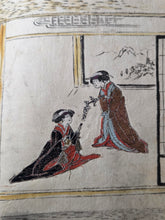 Load image into Gallery viewer, An Oshi-e Manuscript of Ukiyo-E Figures, Circa 1800-1860. A Marvelous Composite Manuscript, with Clothing and Vestments Made Using Kimono Fragments and Brocade. 88 Fabric Decorated Figures