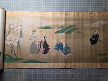 Load image into Gallery viewer, Hanami Yū utage-zu Maki (Cherry Blossom Viewing Party Scroll), Circa 1700-1750. An Emakimono Handscroll Depicting the Customs of a Cherry Blossom Viewing Party, Beautifully Painted and Illuminated in the Fashion of a Nara Emaki