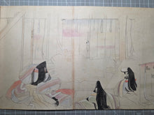 Load image into Gallery viewer, Genji bá xiě Ichi Maki (Genji Excerpts, Volume One), Circa 1800-1900. A Beautiful, 30-Foot-Long Manuscript with Colorful Scenes from the Tale of Genji, Painted in the Heian Style