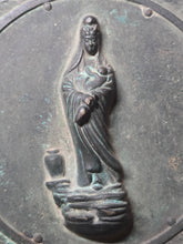 Load image into Gallery viewer, A Copper Hanging Statue of the Maria Kannon, Circa 1700-1750. A Rare Kakure Kirishitan Statue of the Virgin Mary and Infant Jesus Disguised as the Bodhisattva Kannon, or Avalokiteśvara