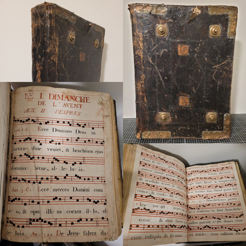 Stenciled Plainchant Manuscript Antiphonary, Containing Prayers for Mass, Complines, Vespers, les Propre Des saints Selon les Mois, and More, Early 18th Century