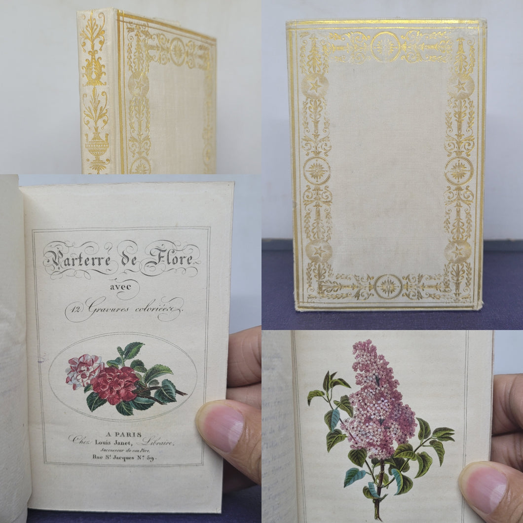 Le Parterre de Flore, 1820. Scarce Miniature Book Bound in a Silk Cartonnage Binding