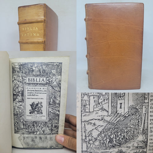 Biblia Insignium Historiarum Simulachris, cum venustati, tum veritati accomodis illustrate, 1542. First Gryphius Edition. Illustrated with Woodcuts by Hans Holbein and Sebald Beham