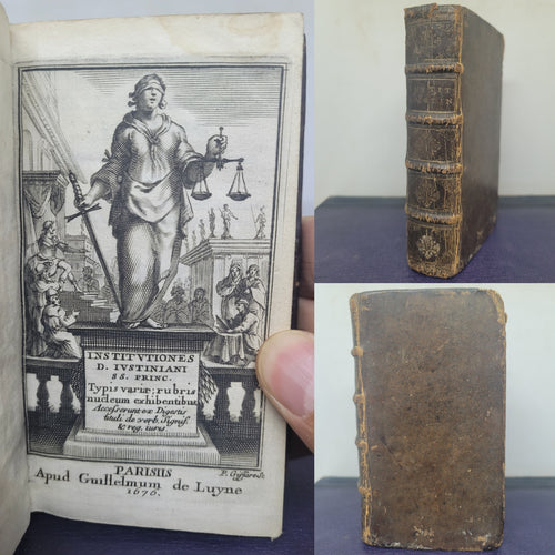 Institutiones D. Justiniani ss. Princ: typis variae, rubris nucleum exhibentibus: accesserunt ex Digestis tituli de verborum significatione et regul. Juris, 1676