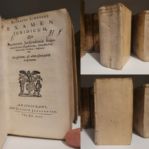 Bernardi Schotani Examen Juridicum, quoe fundamenta jurisprudentiae secundum seriem digestorum, subjectis suis locis titulis codicis, explicantur, regornitum, &amp; altera fere parte locupletatum, 1646