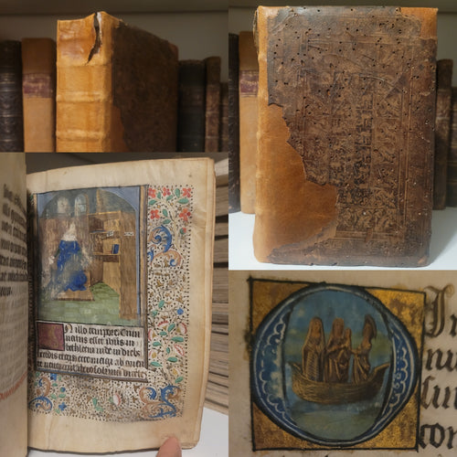Book of Hours, Circa 1450. Use of Paris, France. Illuminated Manuscript on Vellum, 11 Damaged Full-Page Miniatures with Full Borders, and Two Historiated Initials