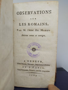 Observations sur les romains, 1789