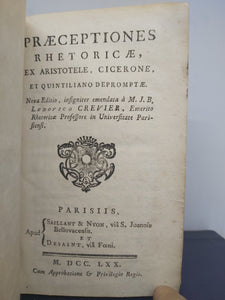 Praeceptiones Rhetoricae, Ex Aristotele, Cicerone Et Quintiliano Depromptae, 1770