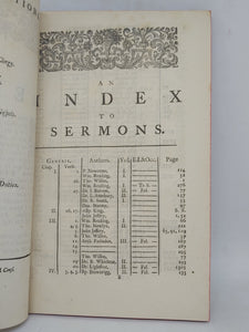 An index to the Sermons, published since the Restoration. Pointing out the texts in the order they be in the Bible, shewing the occasion on which they were preached and directing to the volume and page where they occur, 1734