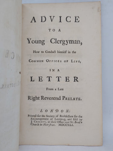 Advice to a young clergyman: how to conduct himself in the common offices of life, 1741