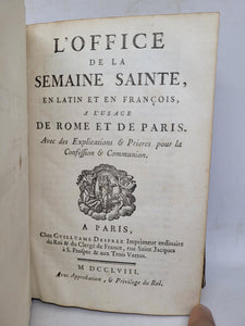 L'office de la Semaine Sainte, en Latin et en Francois a l'usage de Rome et de Paris, 1758